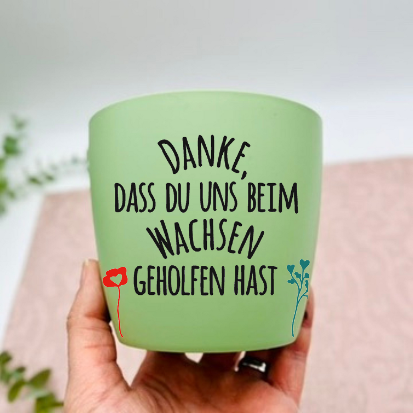 Blumentopf schwarz oder weiß "Danke, dass du mir / uns beim Wachsen geholfen hast" - Abschiedsgeschenk Lehrer/in oder Erzieher/in - personalisiert