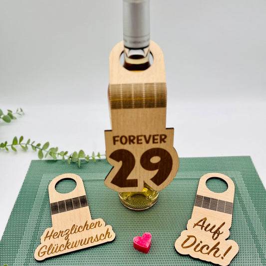 Flaschenanhänger Holz - Mitbringsel Geburtstag - kleines Geburtstagsgeschenk - Flaschendekoration - nachhaltiger Geschenkanhänger mit Zahl