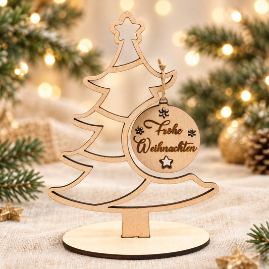 Eleganter Holz-Weihnachtsbaum-Aufsteller mit Ornament