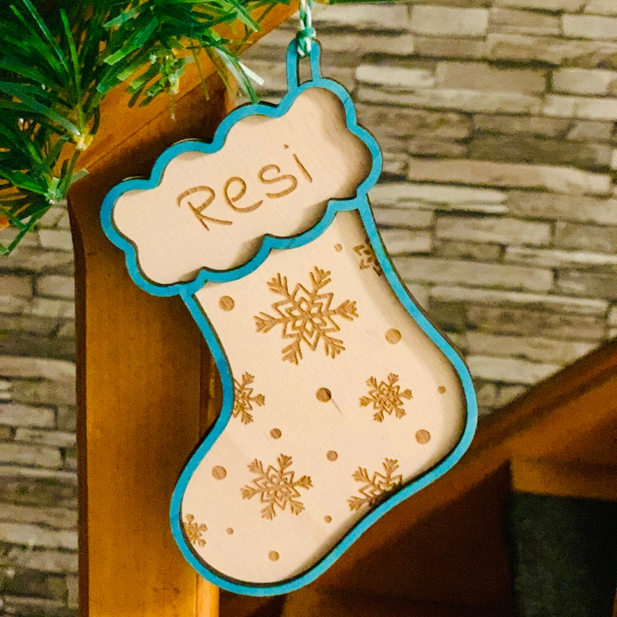 Nikolaus Strumpf Holzornament - Holz Socke Weihnachten - Weihnachtsstocking Nikolaus - Christbaumschmuck Nikolausstrumpf - personalisiert