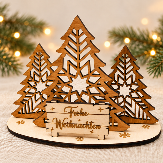 Grußkarte Weihnachten mit 3D Aufsteller aus Holz - kleines Weihnachtsgeschenk - Weihnachtspost - Weihnachtsgrüße Holz - Wichtelgeschenk