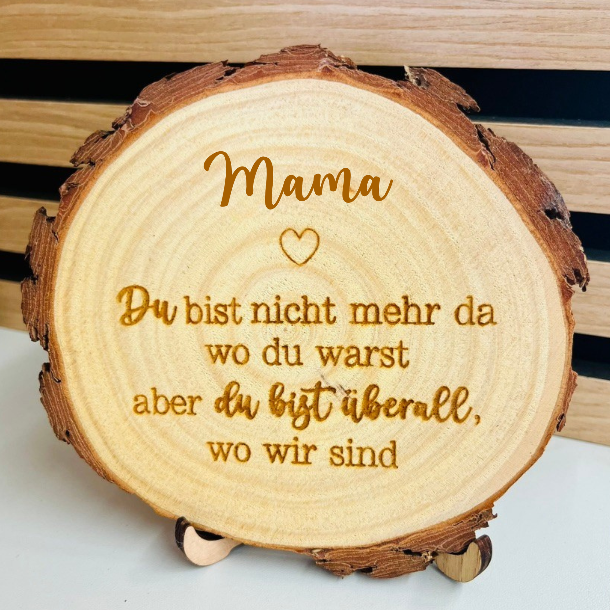 Baumscheibe Andenken mit Gravur - Gedenktafel Trauer, personalisierte Holzscheibe verstorbene Oma - Opa - Mama - Papa, Erinnerung mit Foto