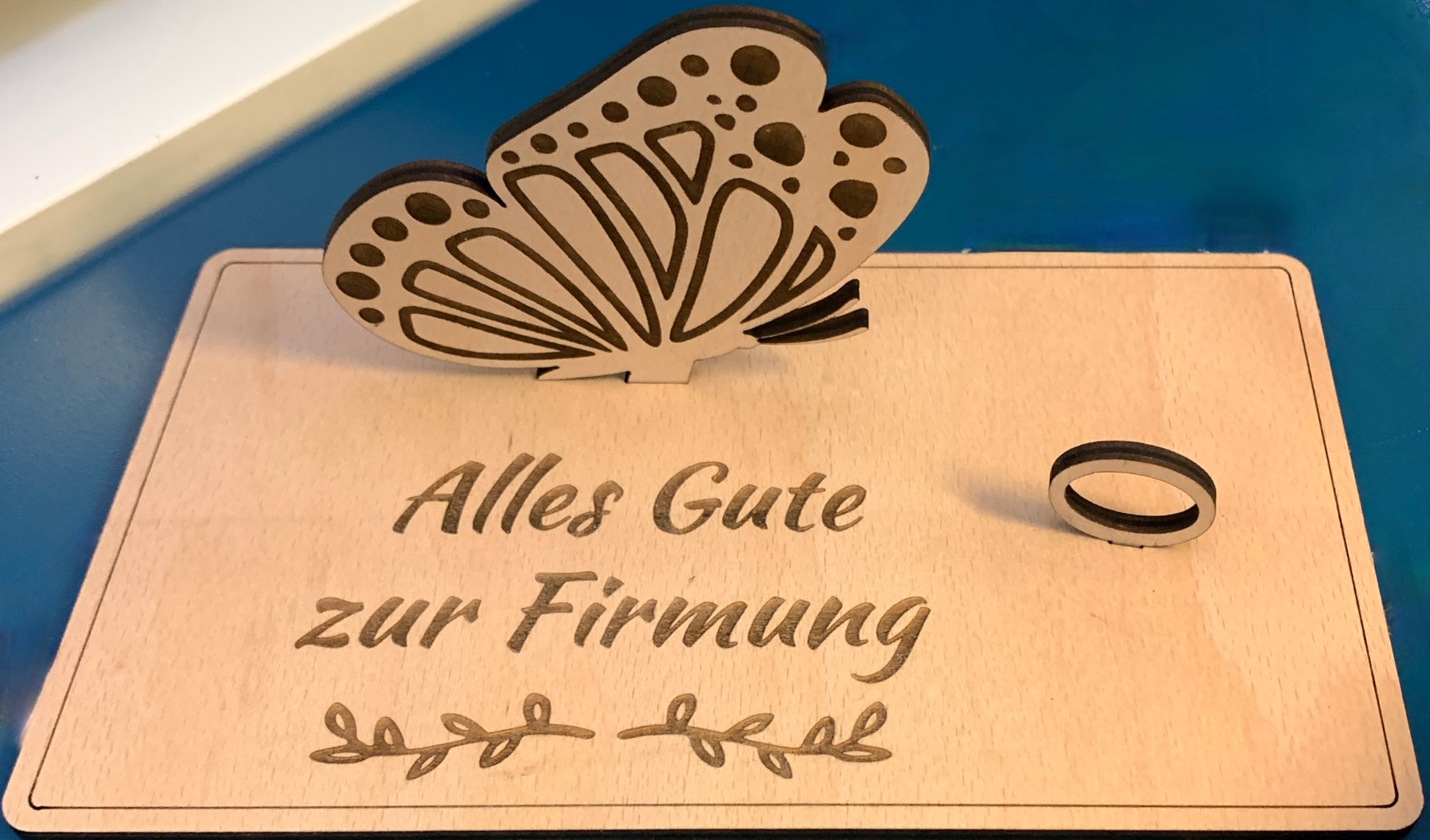 Holzkarte Geldgeschenk Taufe - Kommunion - Firmung - Wunscherfüller - Fisch - Kreuz - personalisiert