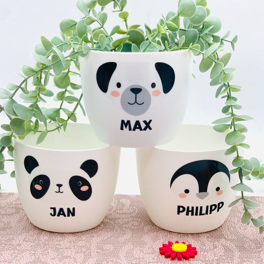 Blumentopf lustiges Tier Gesicht - Geschenkidee Kind - Übertopf Tier Gesicht - fröhlicher Pflanztopf Kinderzimmer - Deko Kind personalisiert