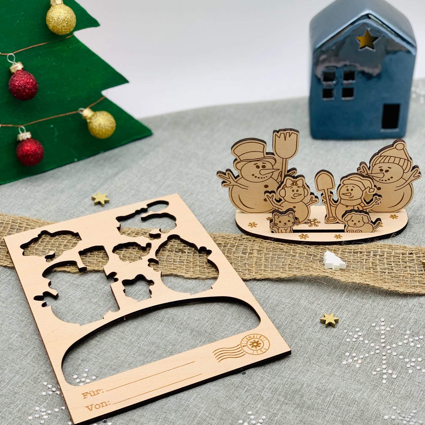 Grußkarte Weihnachten mit 3D Aufsteller aus Holz - kleines Weihnachtsgeschenk - Weihnachtspost - Weihnachtsgrüße - Wichtelgeschenk