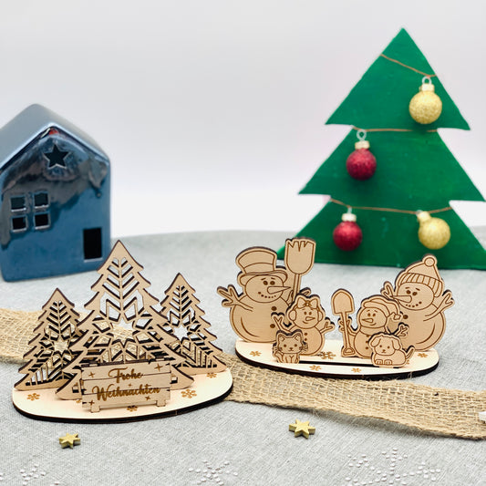 Grußkarte Weihnachten mit 3D Aufsteller aus Holz - kleines Weihnachtsgeschenk - Weihnachtspost - Weihnachtsgrüße Holz - Wichtelgeschenk