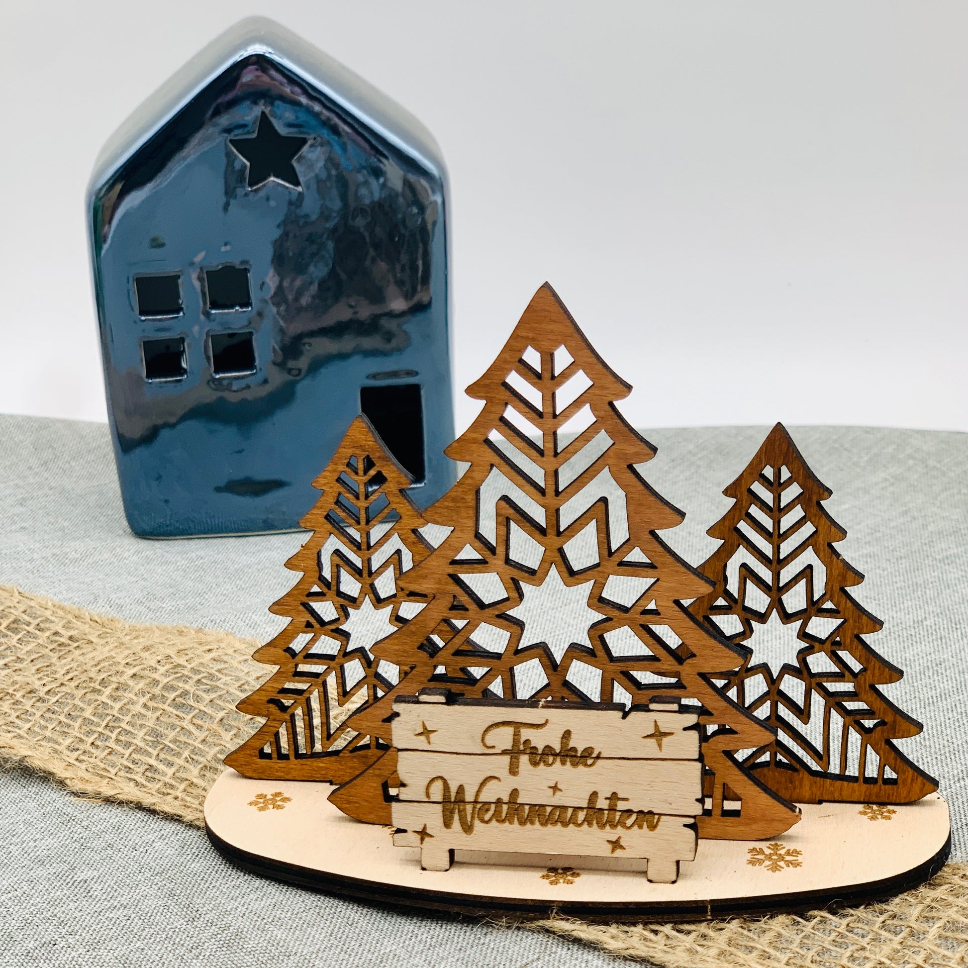 Grußkarte Weihnachten mit 3D Aufsteller aus Holz - kleines Weihnachtsgeschenk - Weihnachtspost - Weihnachtsgrüße Holz - Wichtelgeschenk