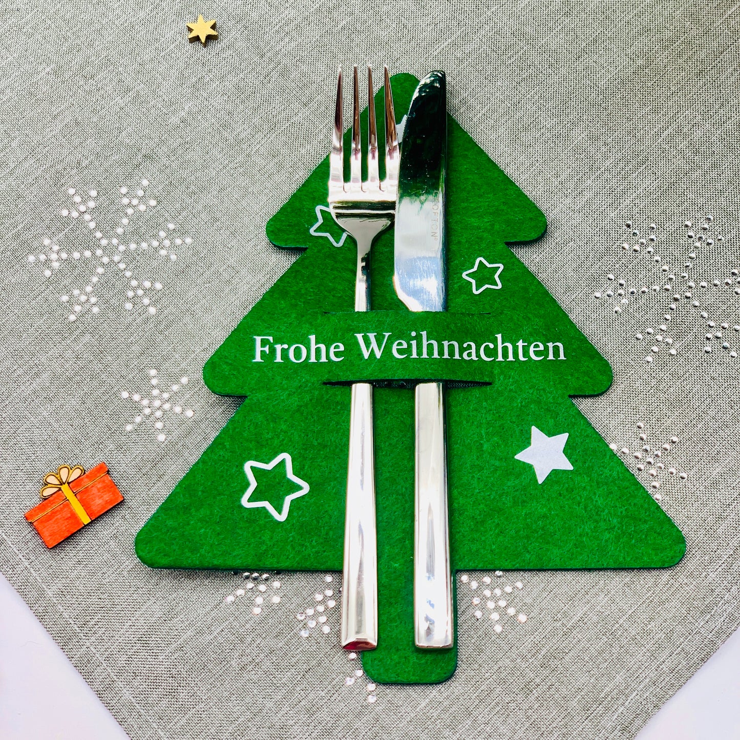 Besteckhalter Weihnachten Filz - Platzkarte Weihnachten - Namensschild Tischdeko Weihnachten -  Bestecktasche Set - personalisiert