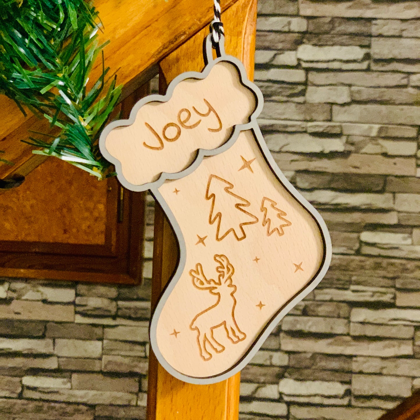 Nikolaus Strumpf Holzornament - Holz Socke Weihnachten - Weihnachtsstocking Nikolaus - Christbaumschmuck Nikolausstrumpf - personalisiert