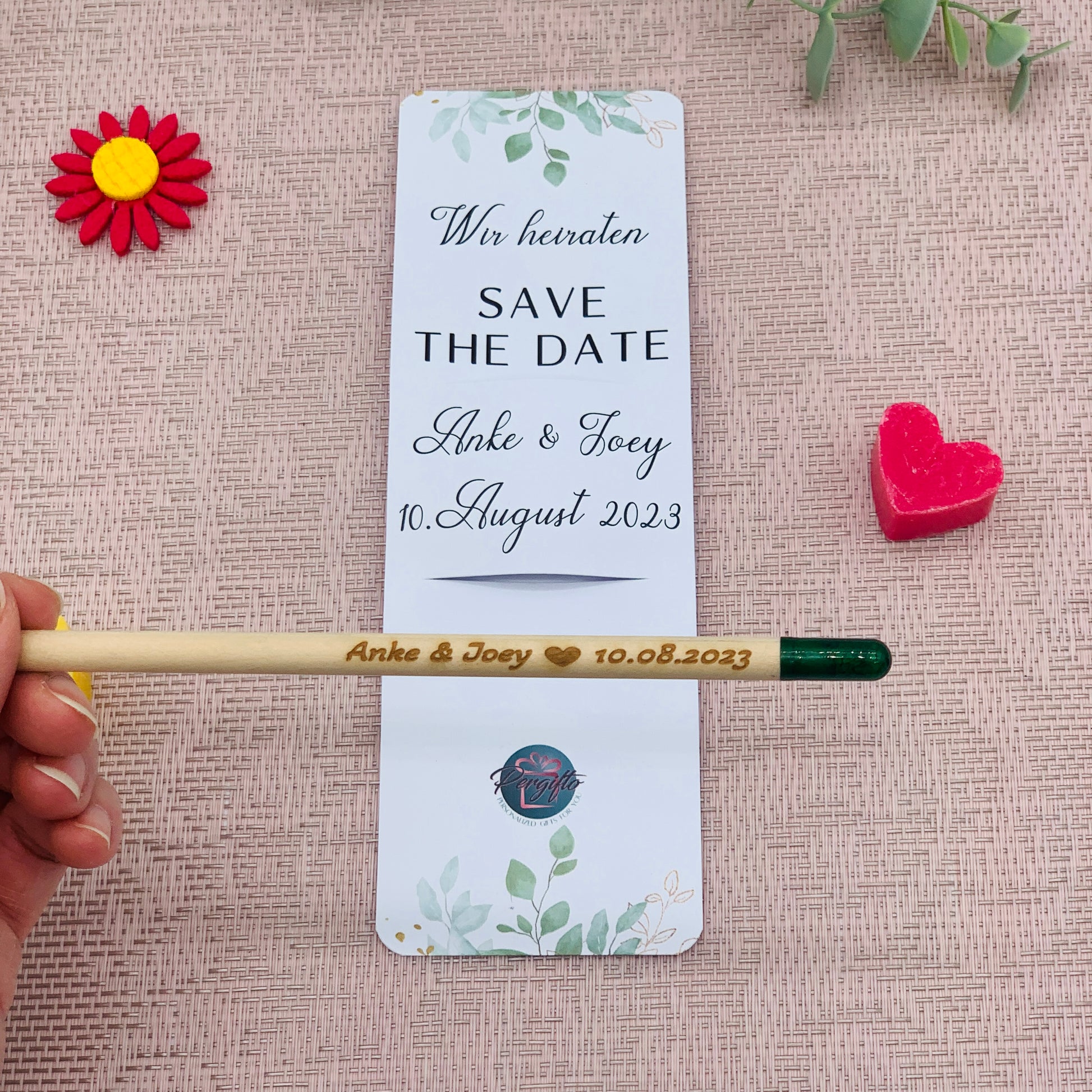 Hochzeit Bleistift zum Einpflanzen mit personalisierter Karte - Gastgeschenk Hochzeit - Save the date Hochzeitskarte 