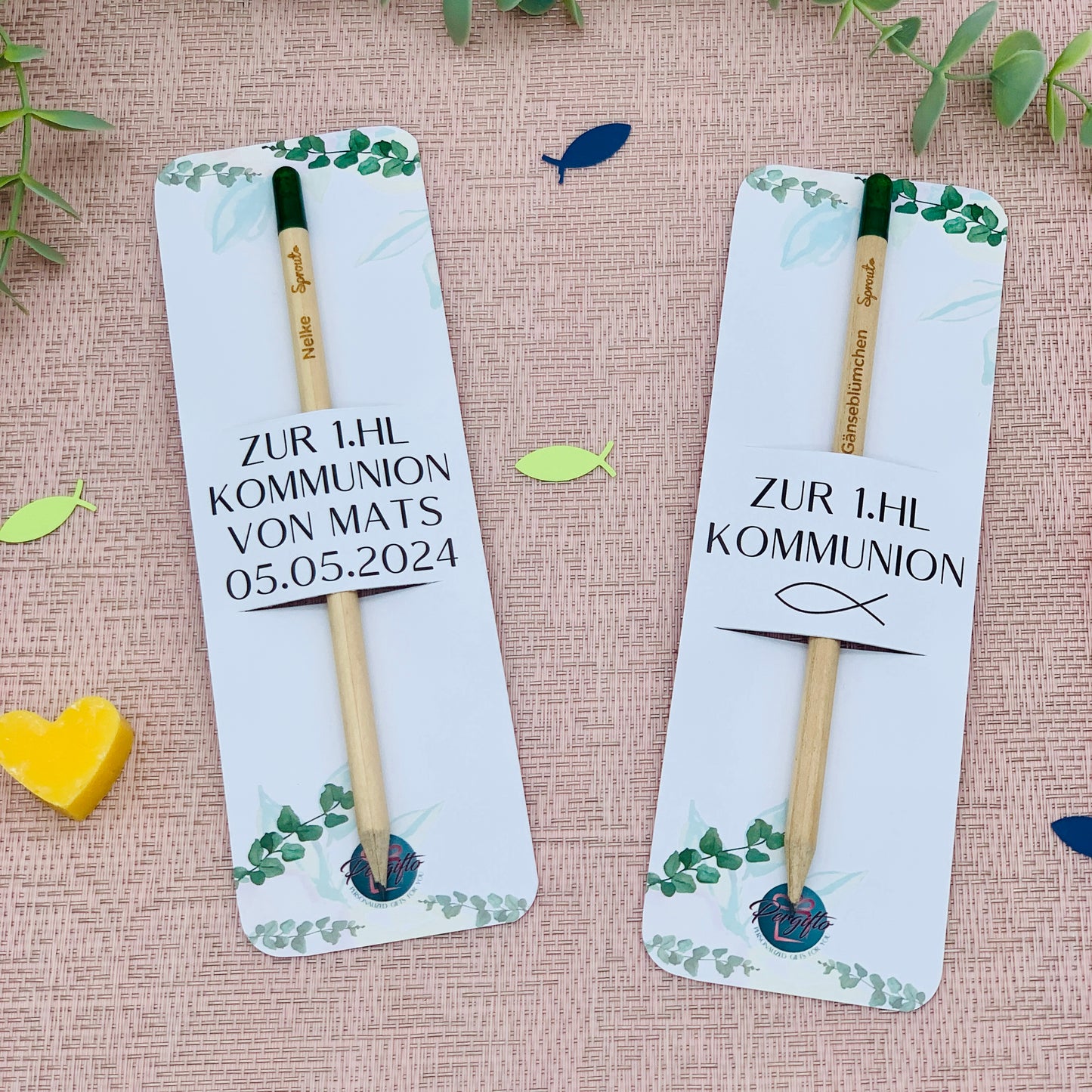 Holzstift mit personalisierter Karte - Gastgeschenk Taufe Kommunion Firmung - nachhaltiges Geschenk - Bleistift mit Gravur