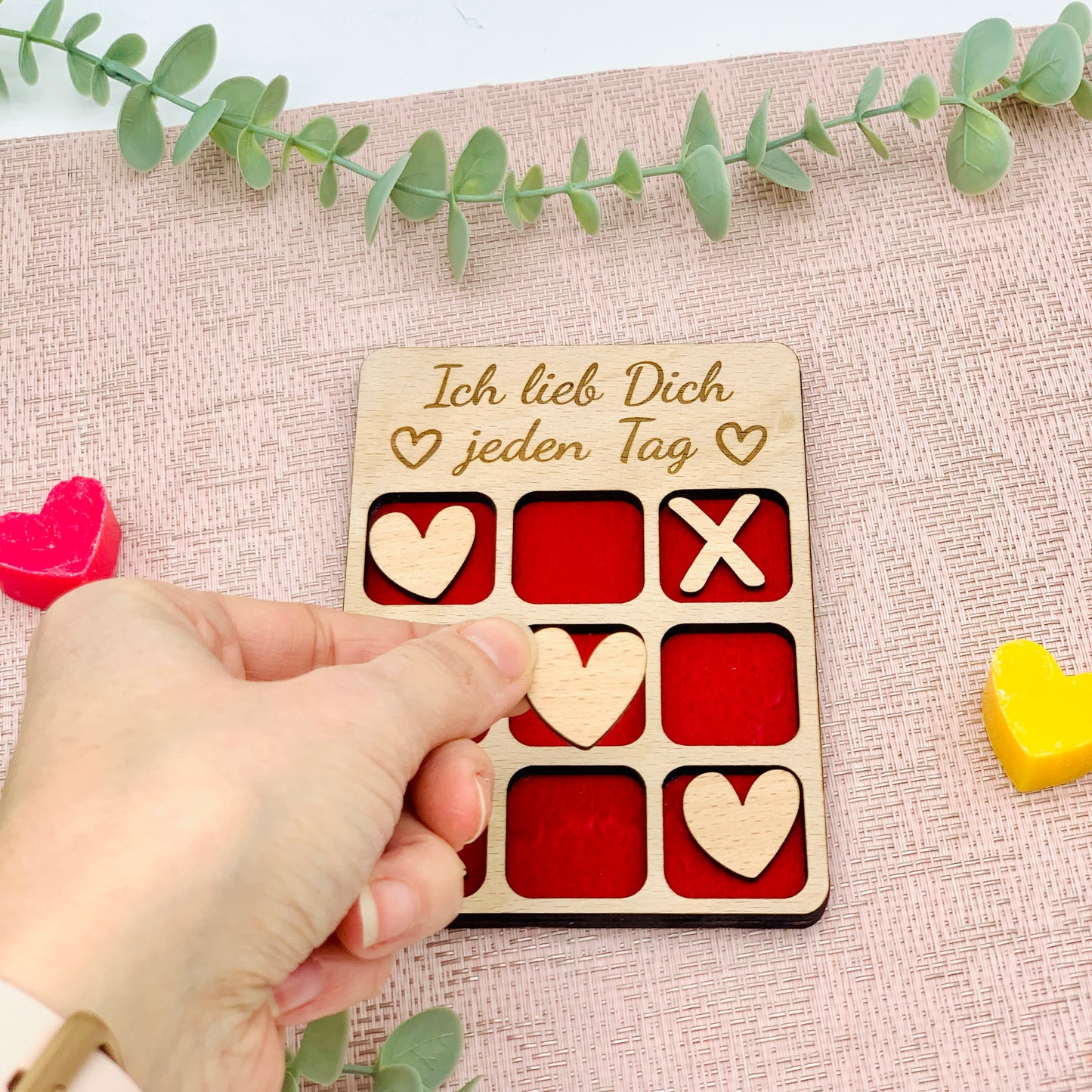 Geschenk Valentinstag - 3 Gewinnt Holz - Tic Tac Toe Holz Brettspiel - Brettspiel personalisiert -