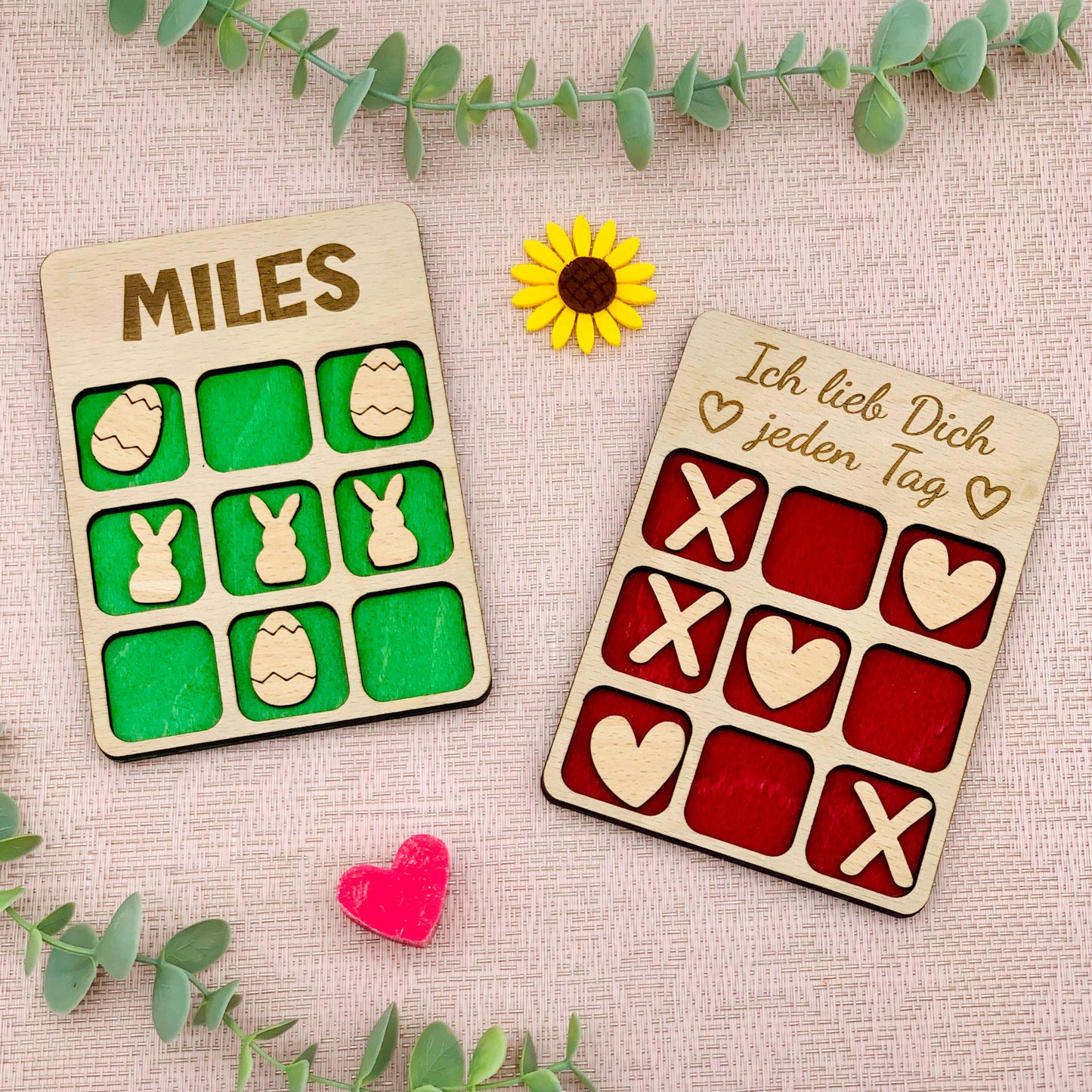 Easter gift - Match 3 wooden - Tic Tac Toe wooden board game - small board game personalized - travel game -OXO game - children's gift