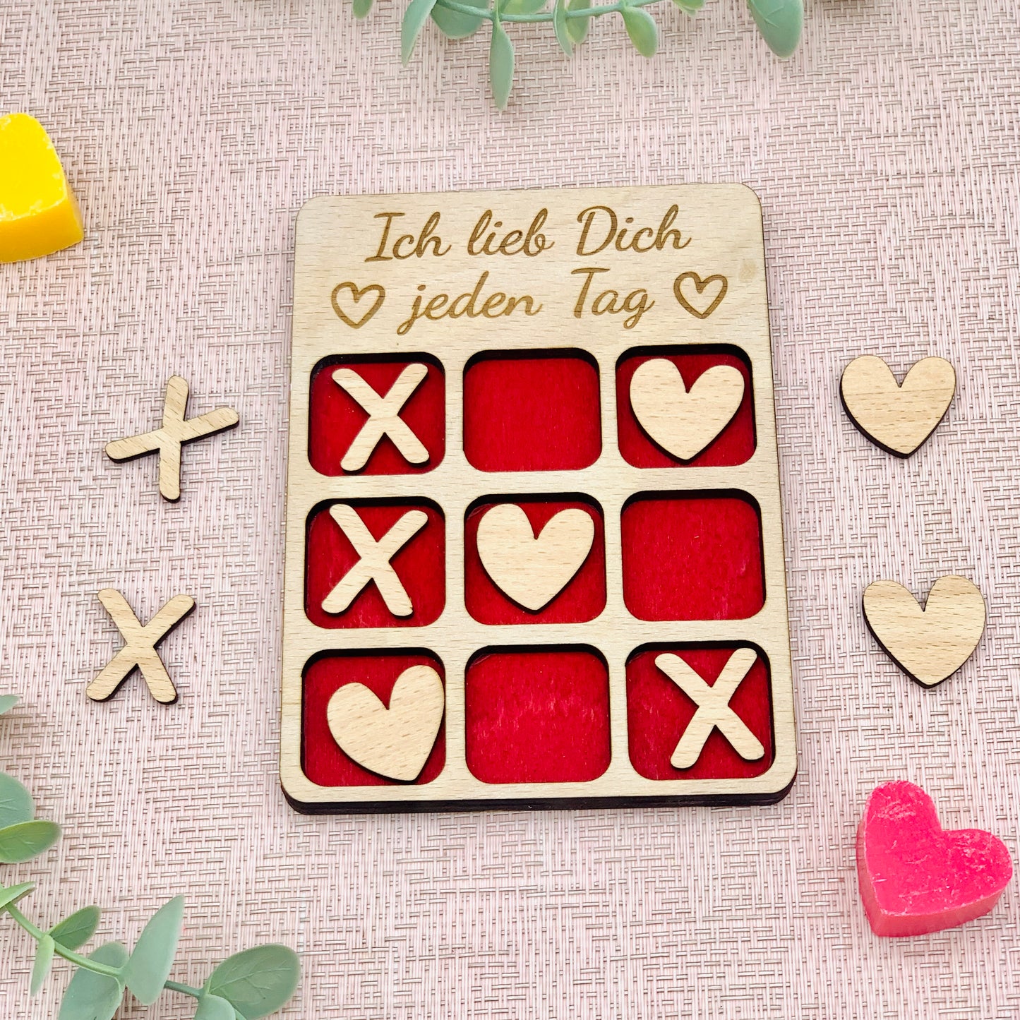Geschenk Valentinstag - 3 Gewinnt Holz - Tic Tac Toe Holz Brettspiel - Brettspiel personalisiert - OXO Spiel für Verliebte