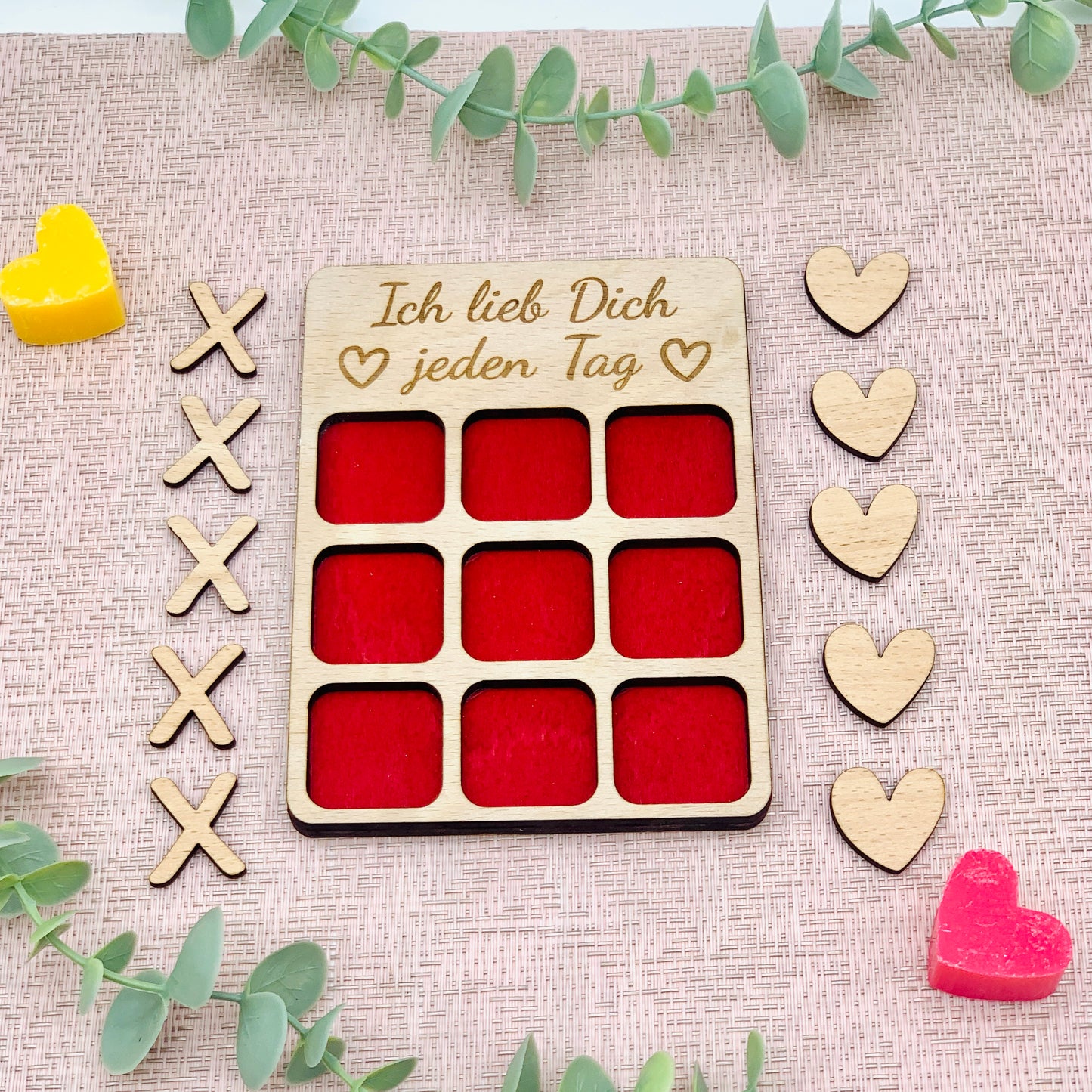 Geschenk Valentinstag - 3 Gewinnt Holz - Tic Tac Toe Holz Brettspiel - Brettspiel personalisiert - Reisespiel -  Spiel für Verliebte