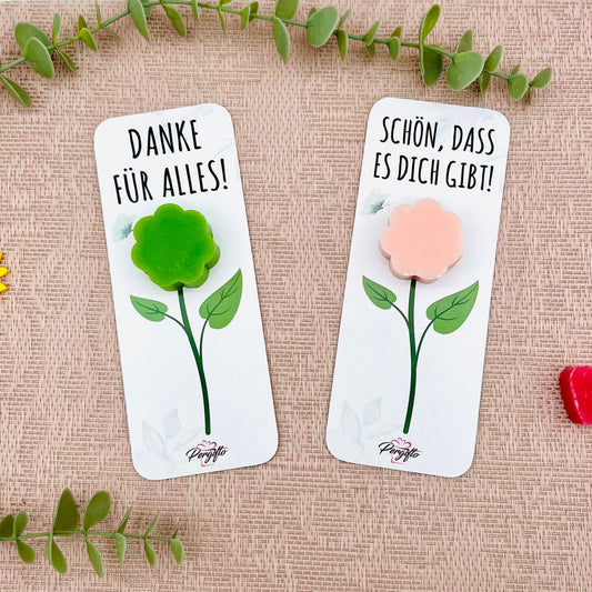 Blumenseife Margerite - kleines Geschenk zum Danke sagen - Geburtstagsgeschenk - Muttertagsgeschenk - Seife am Stab mit Karte personalisiert