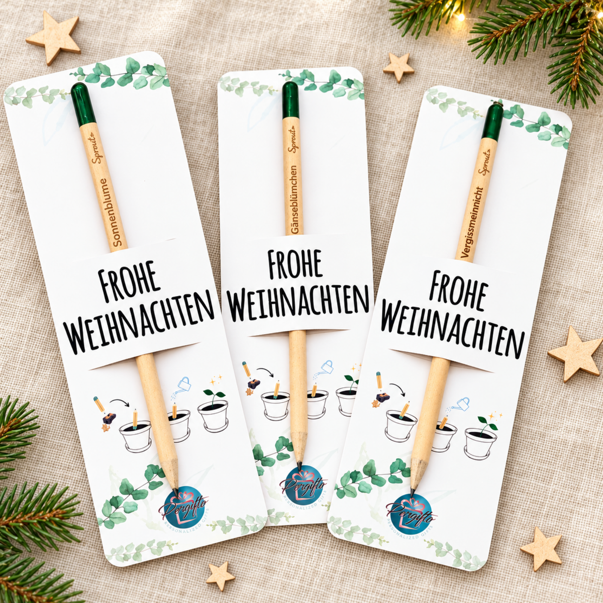 Personalisierter Samenbleistift mit Weihnachtskarte und Blumensamen
