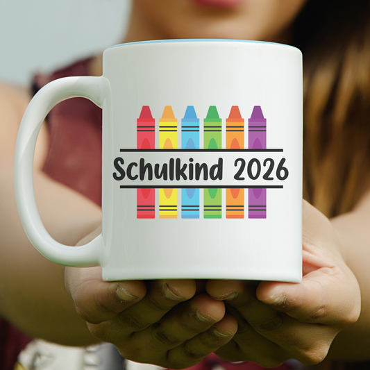 Tasse Einschulung - Tasse Schulkind 2026 - Tasse Crayons für Lehrer und Erzieher- Tasse Schulanfang - Abschiedsgeschenk personalisiert