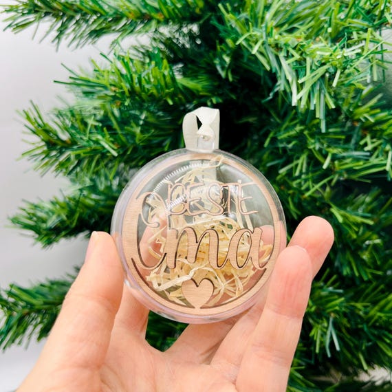 Personalisierte Weihnachtskugel aus Acryl mit Holz – Pergifto