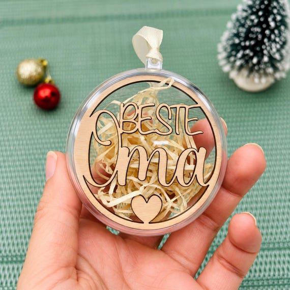 Personalisierte Weihnachtskugel aus Acryl mit Holz – Pergifto