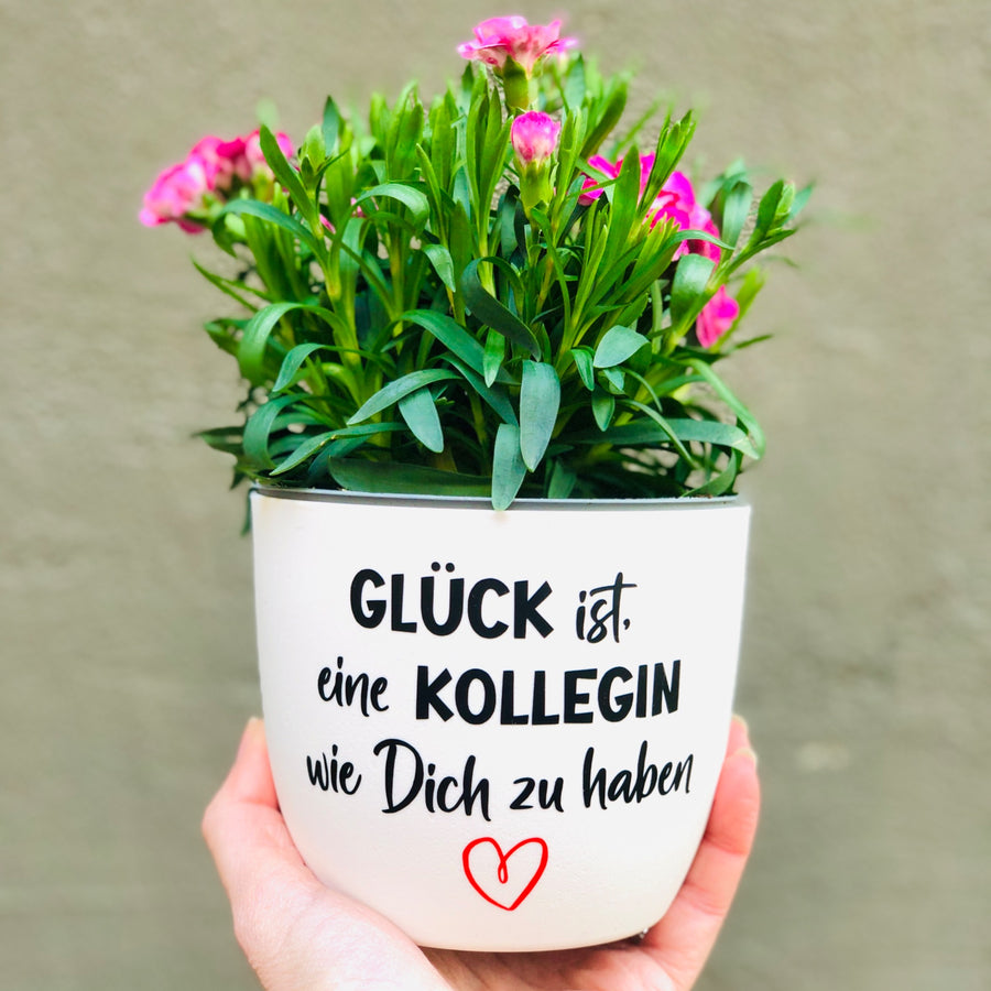 Personalisierter Blumentopf als Mitarbeitergeschenk