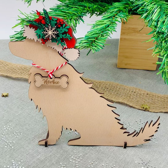 Weihnachtsdeko Nikolaushund mit Namen aus Holz - nachhaltige Weihnachtsdeko für Hundebesitzer - Tischdeko Hund Silhouette personalisiert