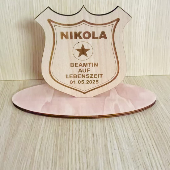 Holzaufsteller Beamte/Beamtin auf Lebenszeit - Geschenk Verbeamtung - Polizei Wappen Aufsteller – Ehrung - Jubiläum - personalisiert