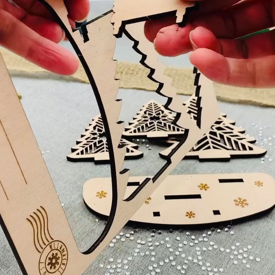 Grußkarte Weihnachten mit 3D Aufsteller aus Holz - kleines Weihnachtsgeschenk - Weihnachtspost - Weihnachtsgrüße Holz - Wichtelgeschenk