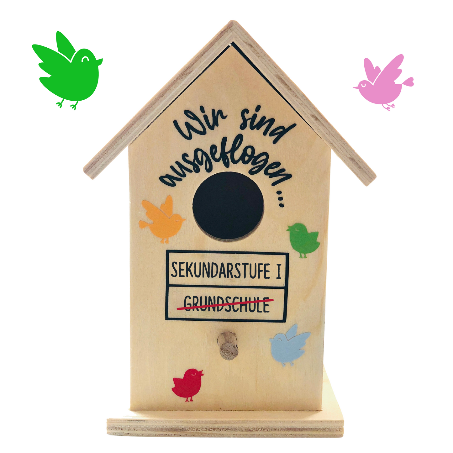 Vogelhaus - Grundschulabschluss "Wir sind ausgeflogen" - Abschiedsgeschenk für Leher/in - personalisiert mit Kindernamen