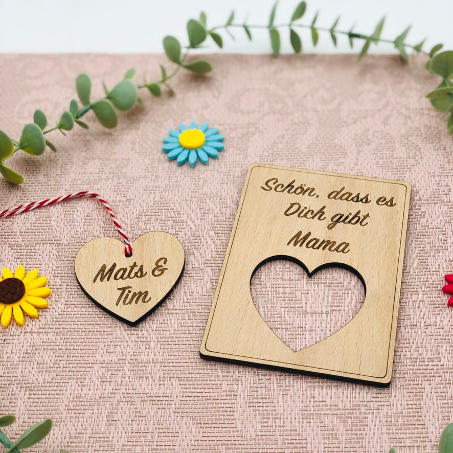 Muttertag Grußkarte aus Holz mit 3D Blume - nachhaltiges Muttertagsgeschenk - Geschenk Mama - Geschenk Oma - personalisiert mit Kindernamen