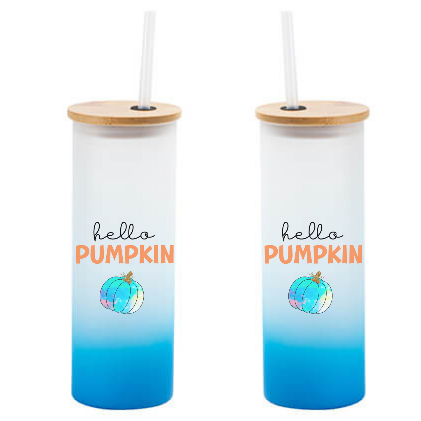 Tumbler blau mit Herbst Design - Hello Pumpkin - Geschenkidee