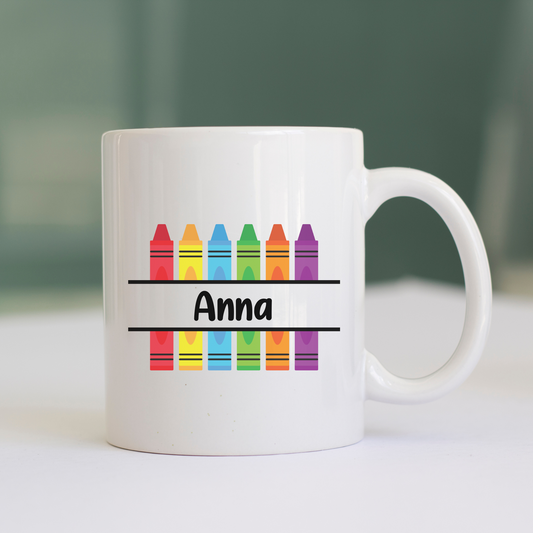 Tasse weiß Einschulung - Tasse Schulkind 2024 - Tasse Crayons für Lehrer und Erzieher- Tasse Schulanfang - Abschiedsgeschenk 