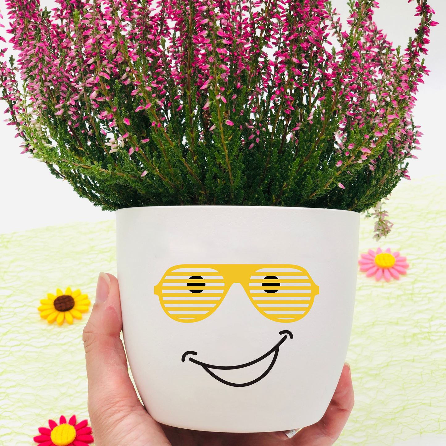 Blumentopf lustiges Gesicht mit Sonnenbrille - Geschenk Blumenliebhabe