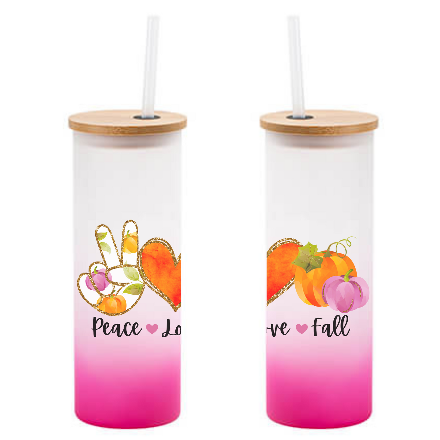 Tumbler pink mit Herbst Design - Peace Love Fall - Geschenkidee