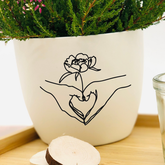 Flower pot line art - white or black - faceline sticker - gift idea flower pot - gift flower pot birthday - best friend - Mother's Day