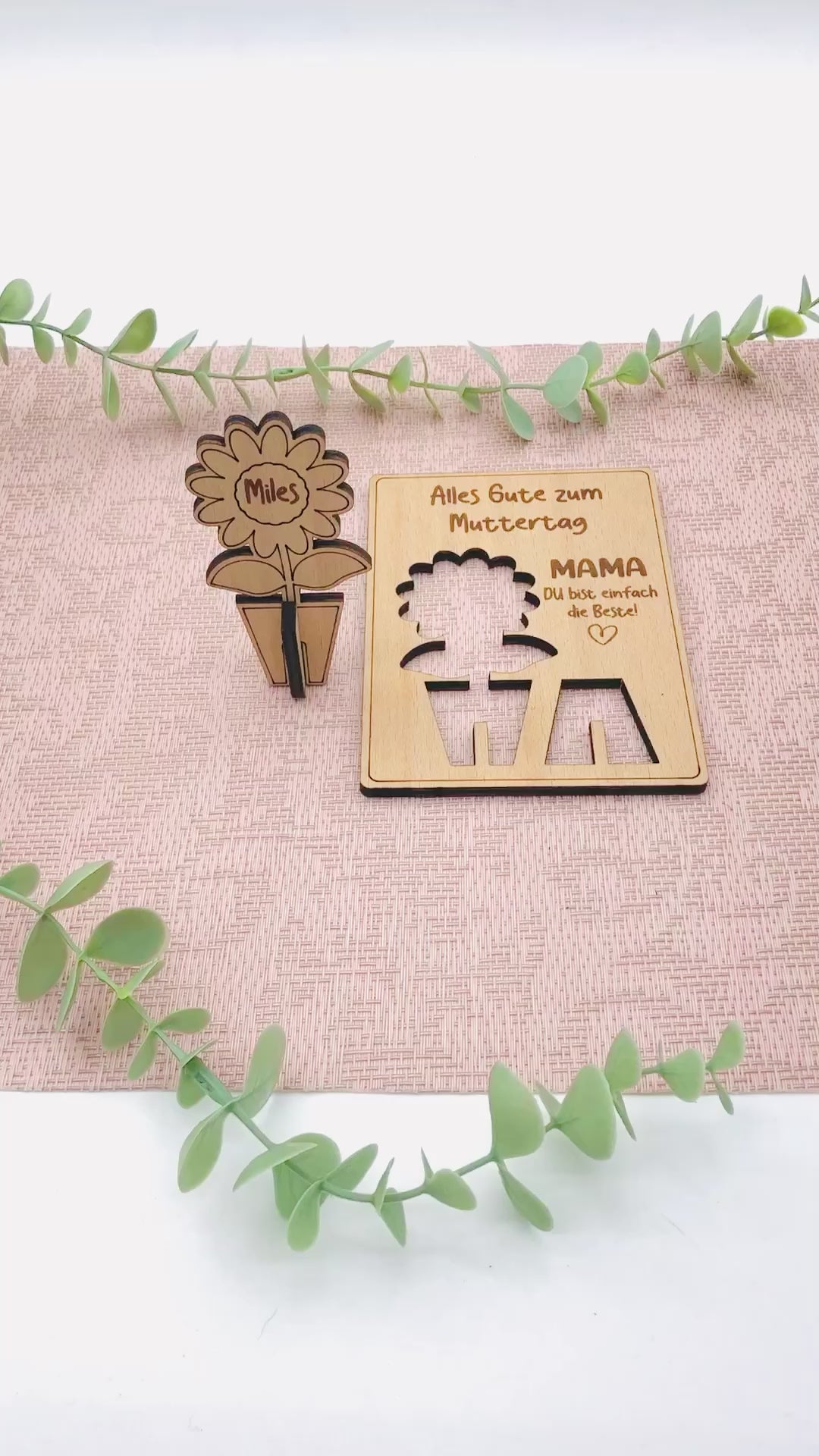 Muttertag Grußkarte aus Holz mit 3D Blume
