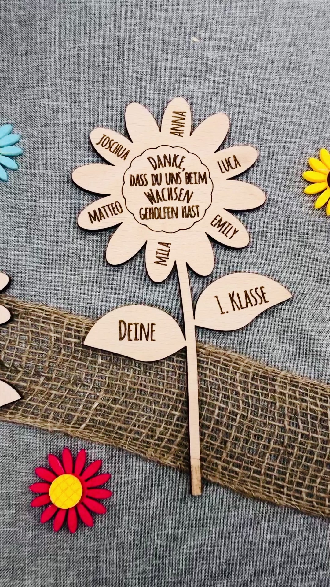 Blumenstecker aus Holz als Abschiedsgeschenk für Lehrer oder Erzieher