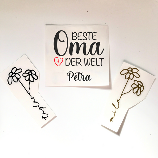 Aufkleber - Beste Oma der Welt - Beste Mama der Welt - Geburtstag, Muttertag - Oma, Mama, Godi, Tante, Schwester - Sticker personalisiert