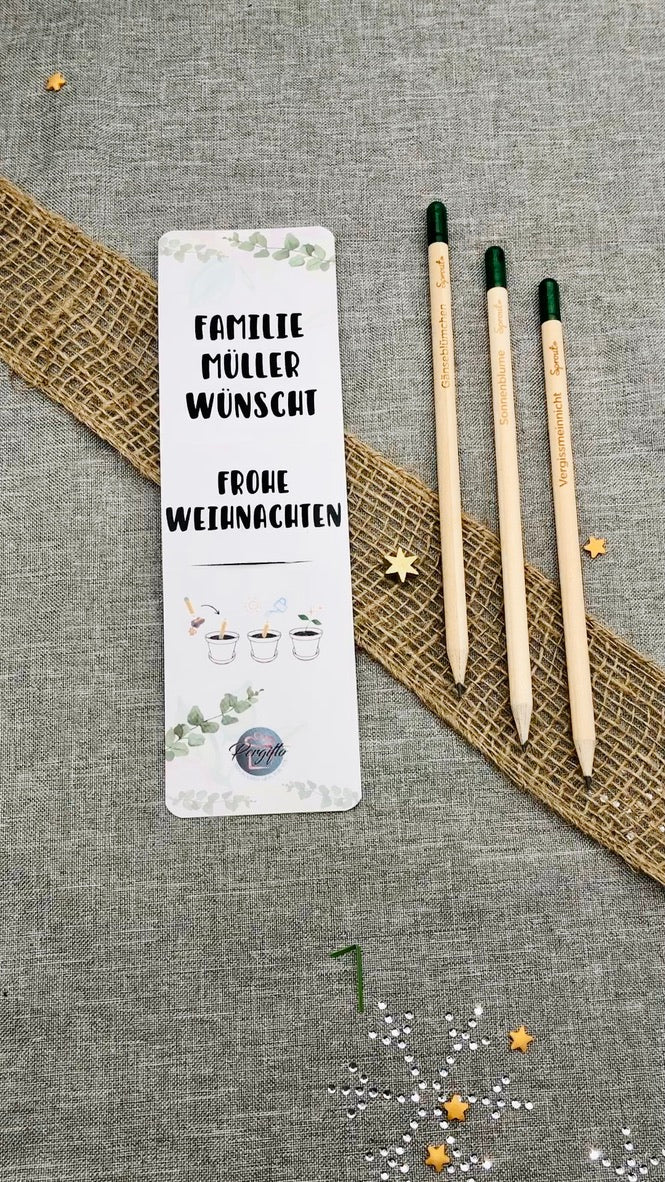 Nachhaltiges Weihnachtsgeschenk - Bleistift zum Einpflanzen - Holzstift mit personalisierter Karte - Bleistift mit Blumensamen