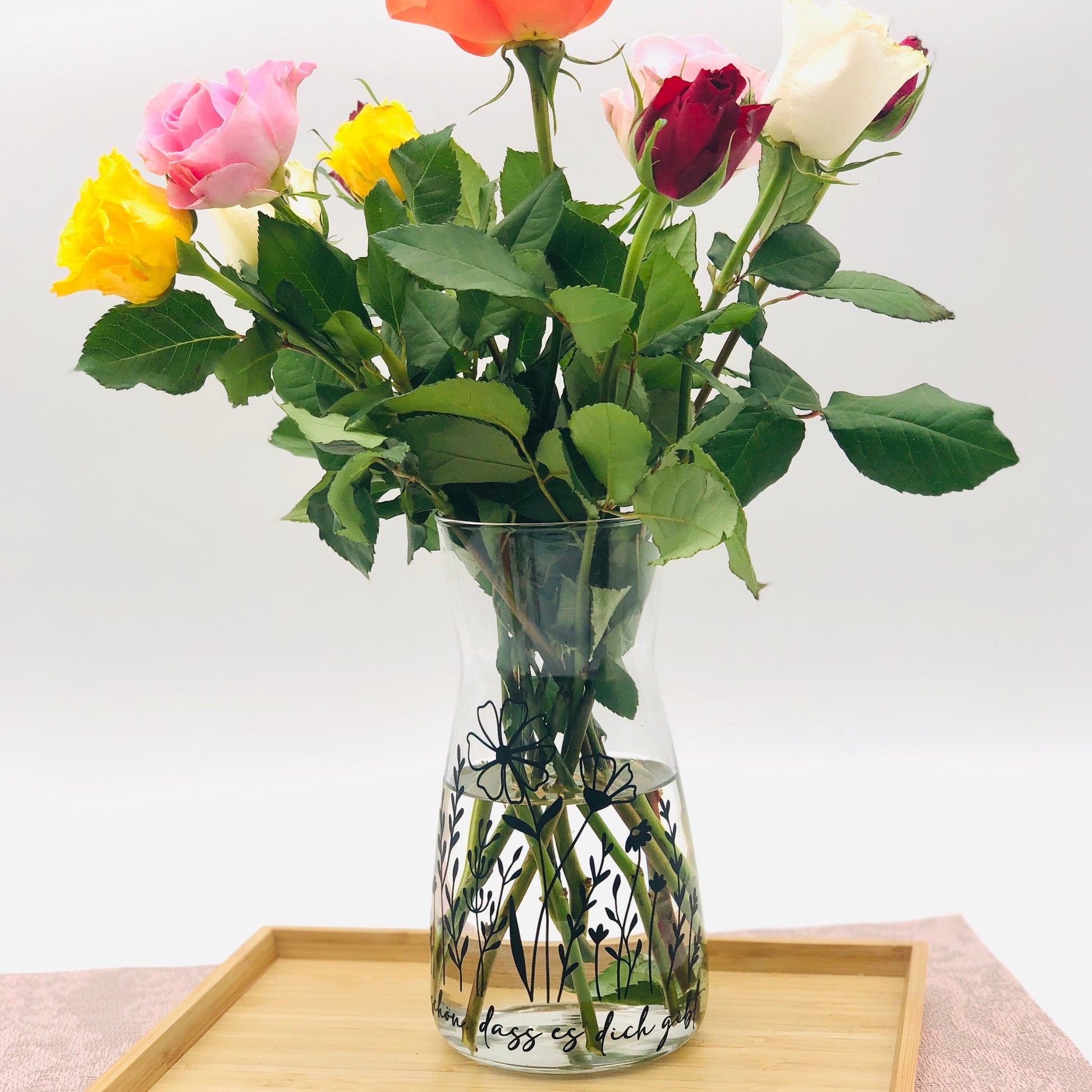Blumenvase mit Blumenwiese - Glas Karaffe 