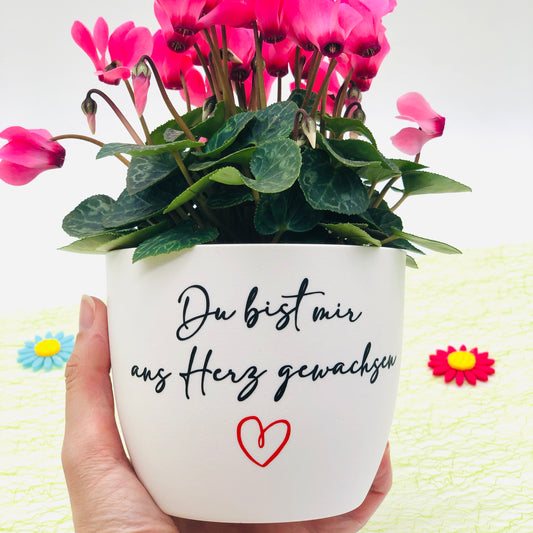 Blumentopf weiß oder schwarz "Du bist mir ans Herz gewachsen" - Abschiedsgeschenk Lehrer/in oder Erzieher/in - Kitaabschied - personalisiert