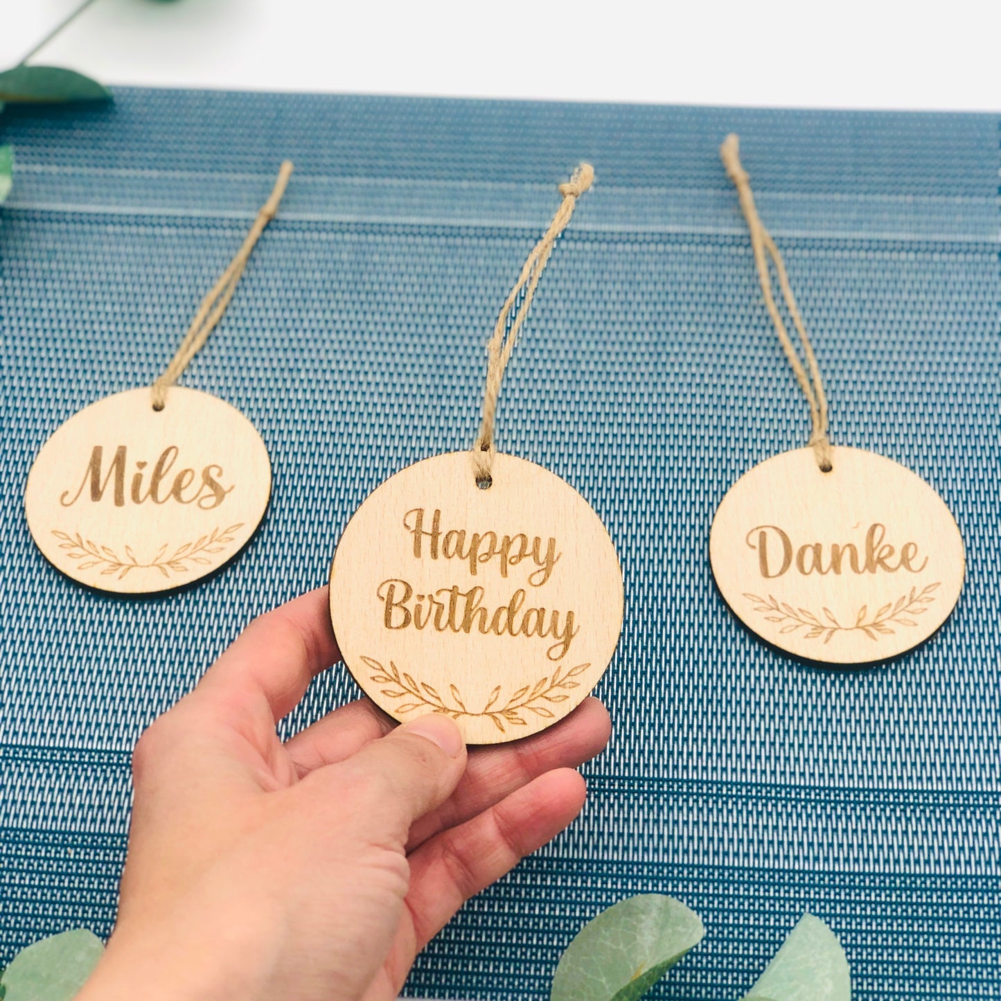 Round wooden gift tag - thank you tag - personalized round wooden gift tag