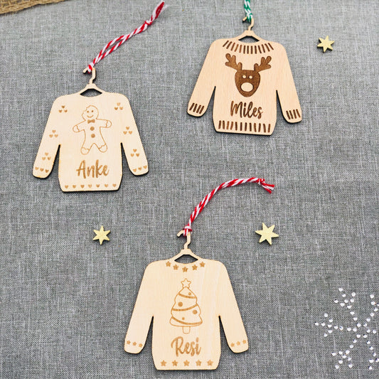 Christmas Sweater Wooden Ornament Gingerbread - Christmas Tree - Reindeer - Ugly Sweater Ornament - Christmas Tree Decoration Wood Personalized