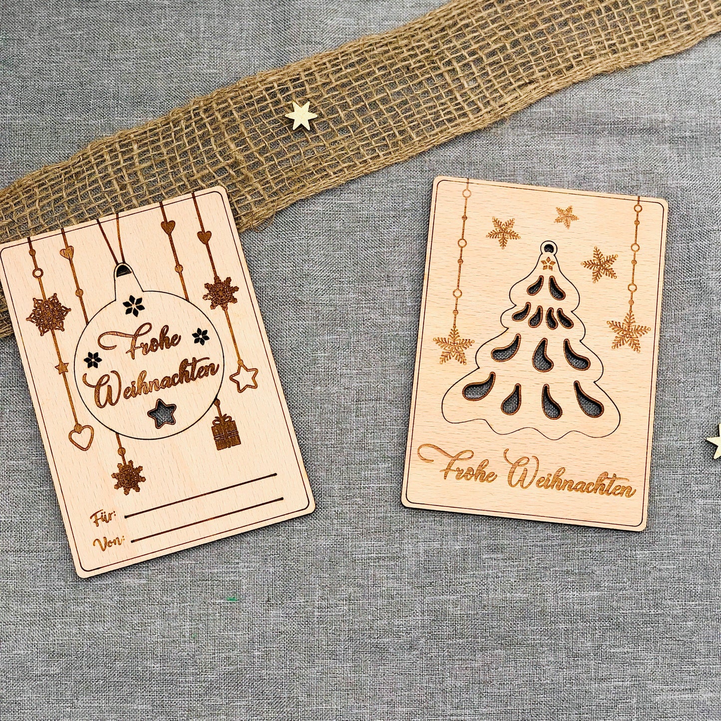 Weihnachtspost Grußkarte Holz - Grußkarte Weihnachten mit Ornament aus Holz - kleines Weihnachtsgeschenk - Weihnachtsgrüße Holz - personalisiert