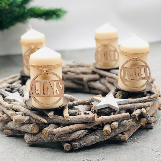 Christmas pendant set with numbers for Advent wreath - Advent wreath number set made of wood - sustainable Christmas decoration - Advent numbers