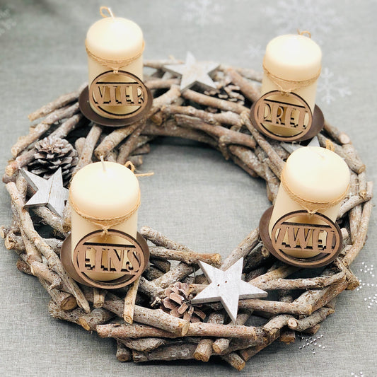 Christmas pendant set with numbers for Advent wreath - Advent wreath number set made of wood - sustainable Christmas decoration - Advent numbers