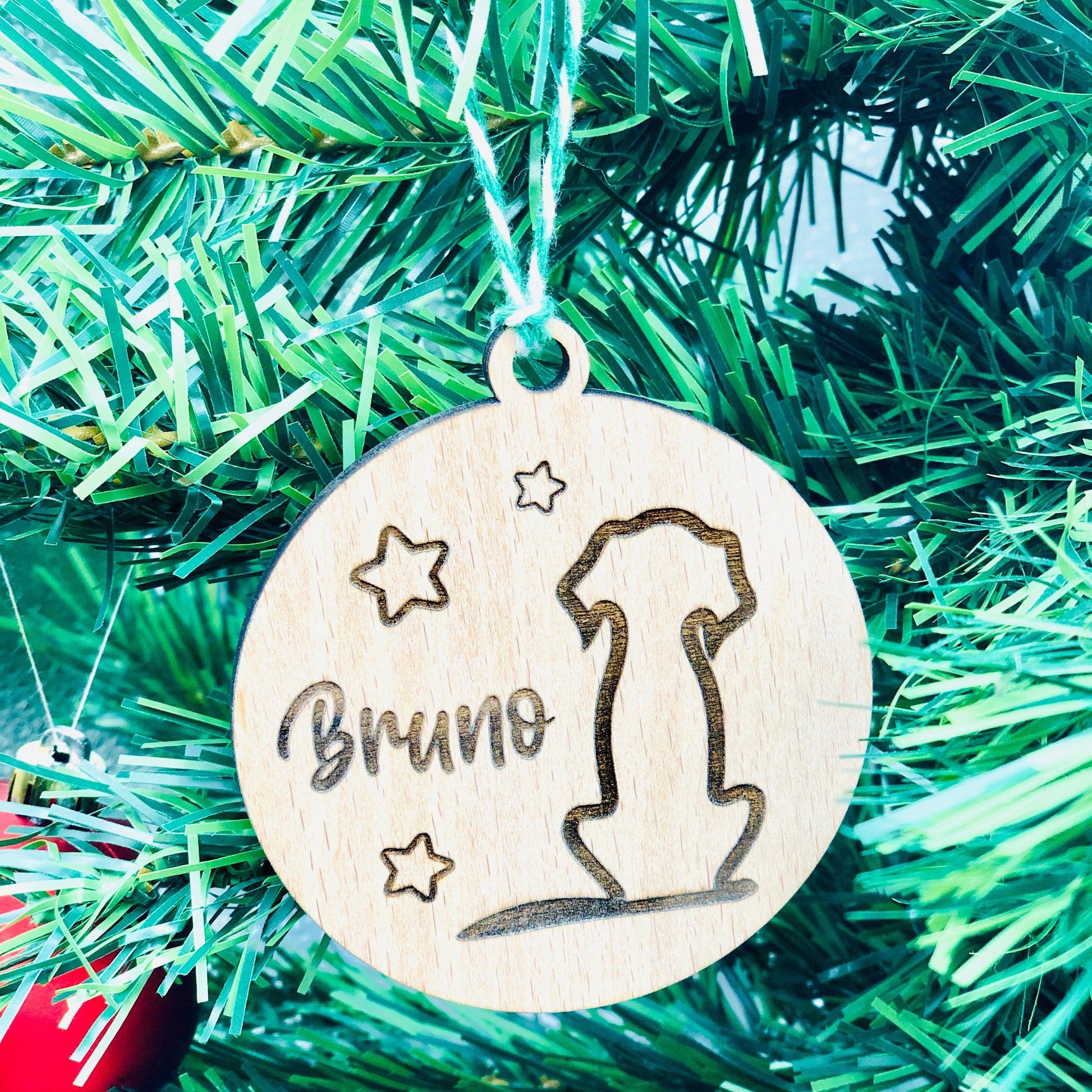 Weihnachtsornament Haustier mit Namen in Holz - Hund