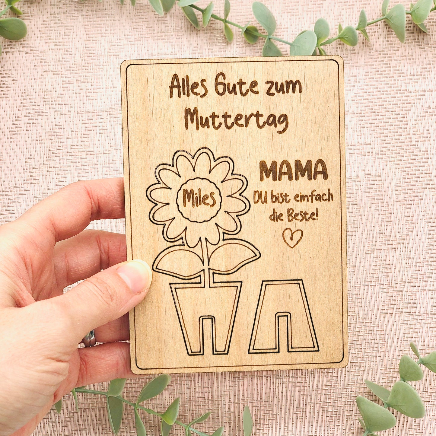 Grußkarte "Alles Gute zum Muttertag" aus Holz
