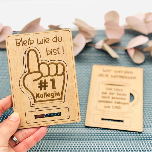 Abschiedsgeschenk Kollege / Kollegin - Grußkarte aus Holz 3D - Geschenk klein nachhaltig - Lieblingskollege - Mitarbeiter - Arbeitskollege