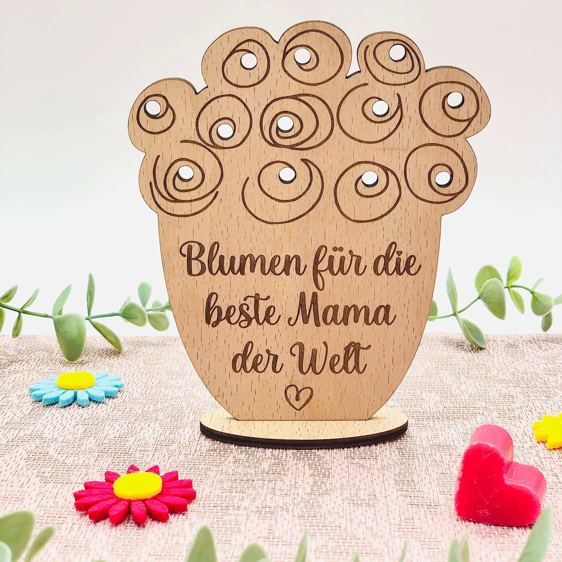 Muttertagsgeschenk Holz - Blumenhalter Holz - Blumenschild für Mama / Oma - Geschenk zum Muttertag personalisiert - Mama - Oma